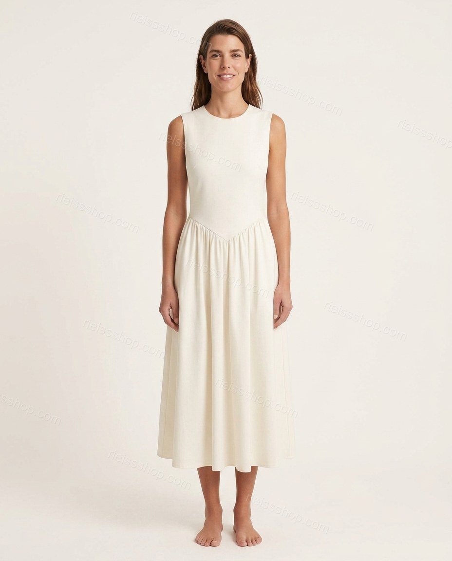 Off-white Midi Dress, front studio view, by Rieissshop