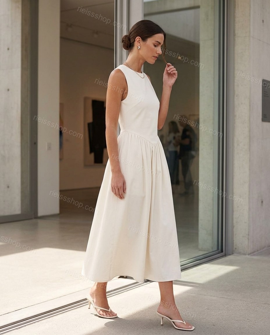 Off-white Midi Dress, alternate use-case lifestyle view, by Rieissshop