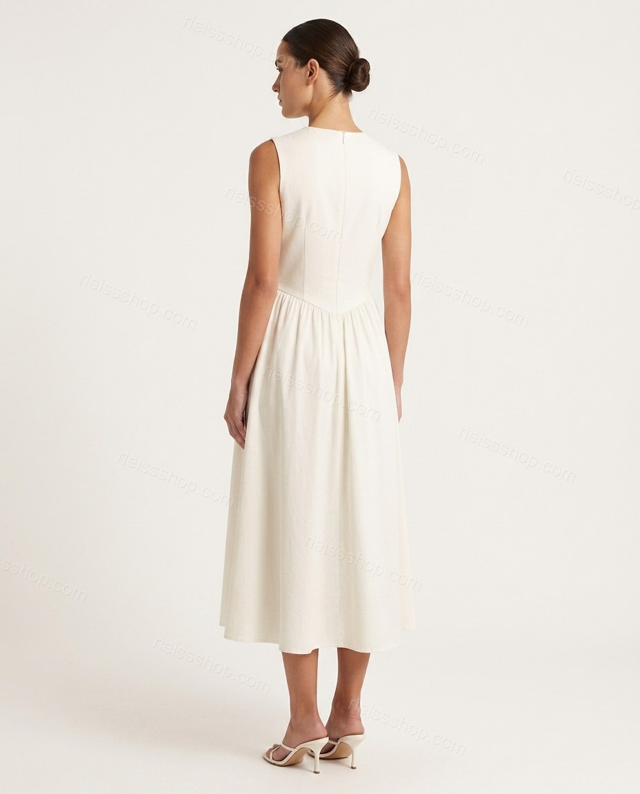 Off-white Midi Dress, back studio view, by Rieissshop