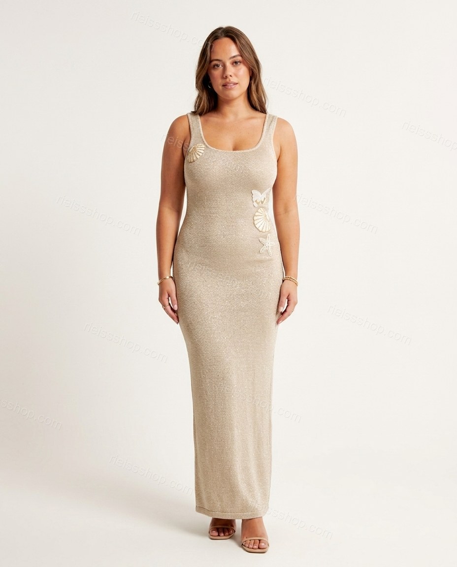 Light Beige Maxi Knit Dress, front studio view, by Rieissshop