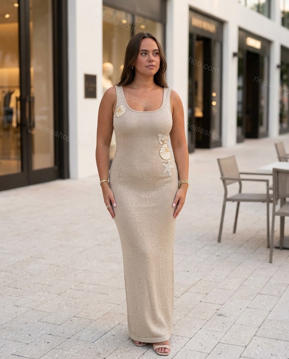 Light Beige Maxi Knit Dress, alternate use-case lifestyle view, by Rieissshop