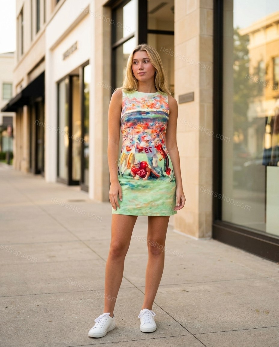 Light Green Mini Dress, three-quarter brand lifestyle view, by Rieissshop