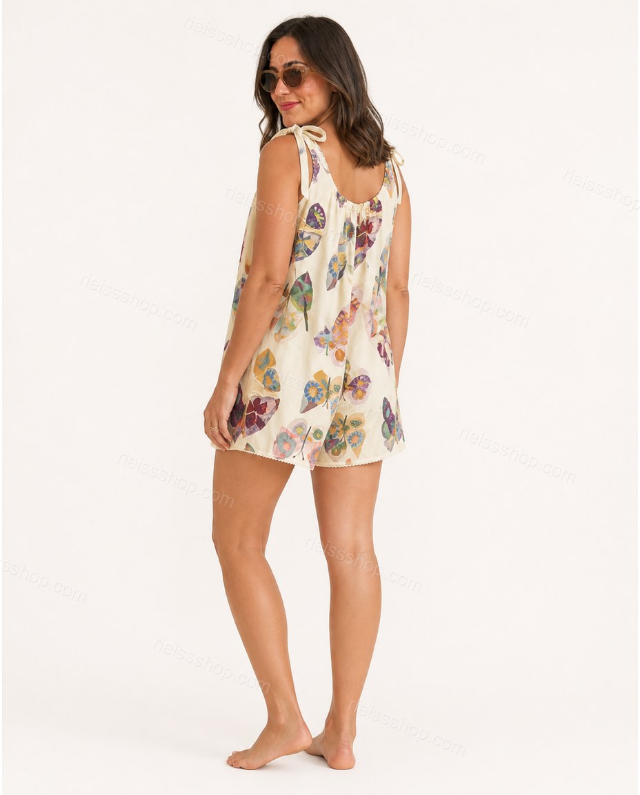 Off-white Lace Romper, back studio view showing simple, gathered back with tie shoulder straps, by Rieissshop
