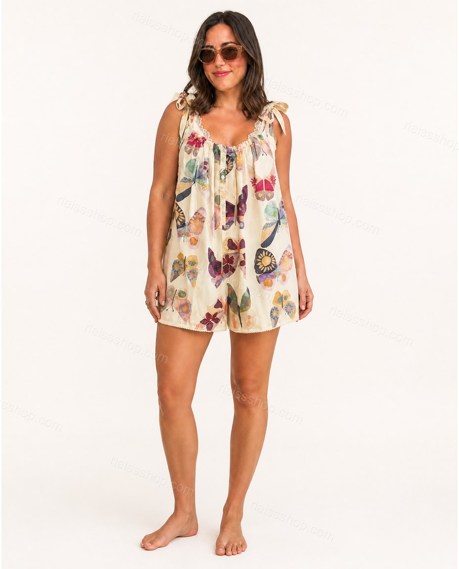 Off-white Lace Romper, front studio view, by Rieissshop