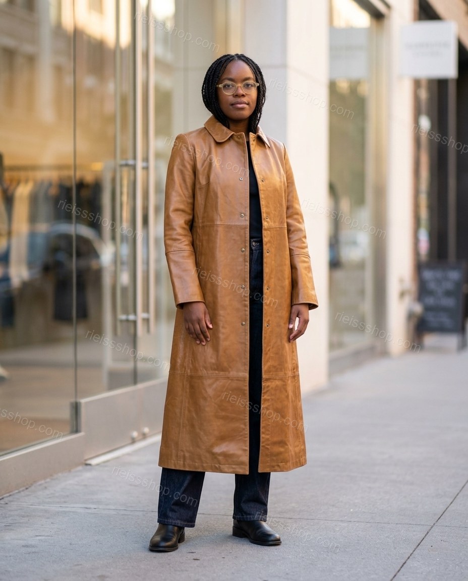 Brown Coat, three-quarter brand lifestyle view, by Rieissshop