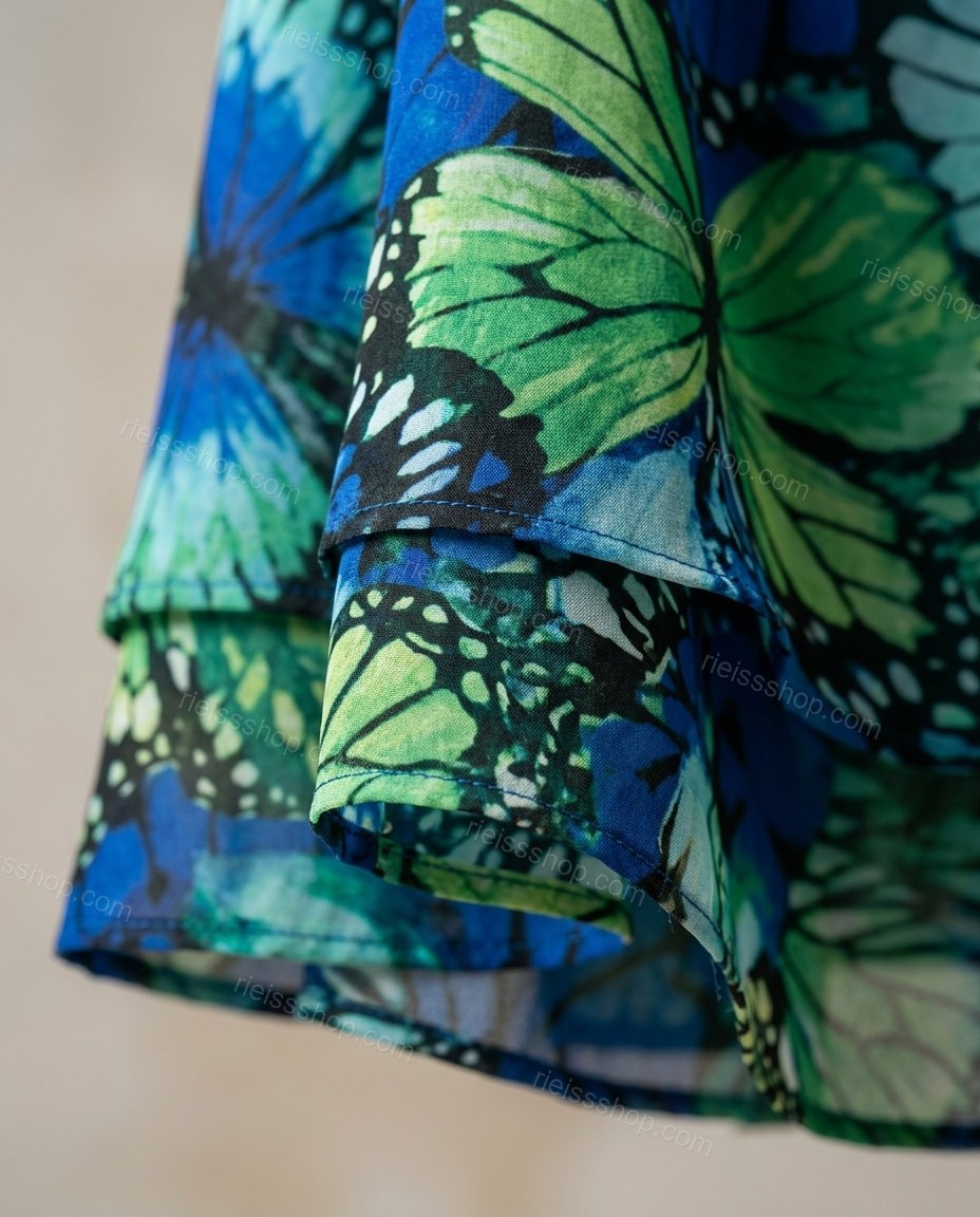 Green Floral Maxi Tiered Dress, close-up of floral, by Rieissshop
