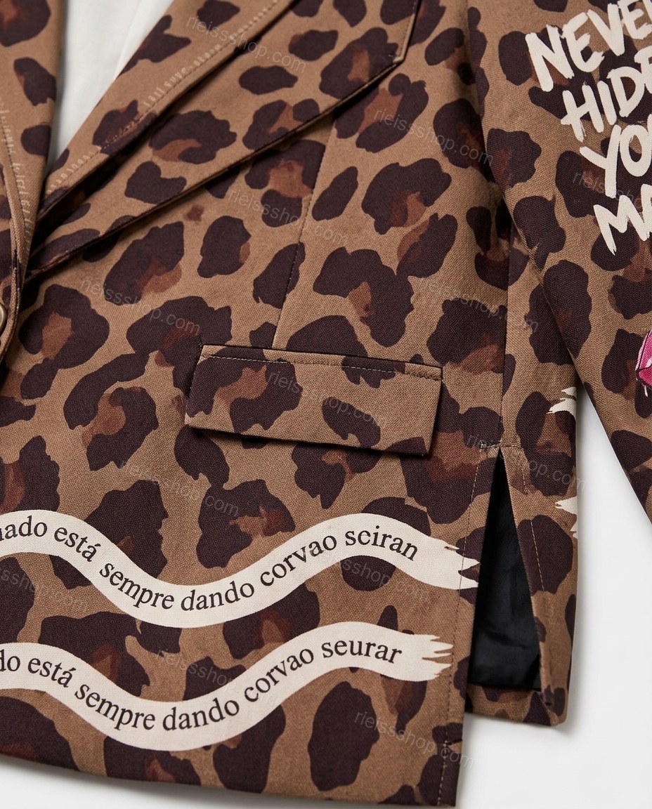 Brown Animal Print Jacket, close-up of animal print, by Rieissshop