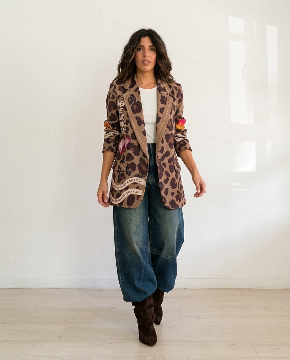 Brown Animal Print Jacket, full-length hero view, by Rieissshop