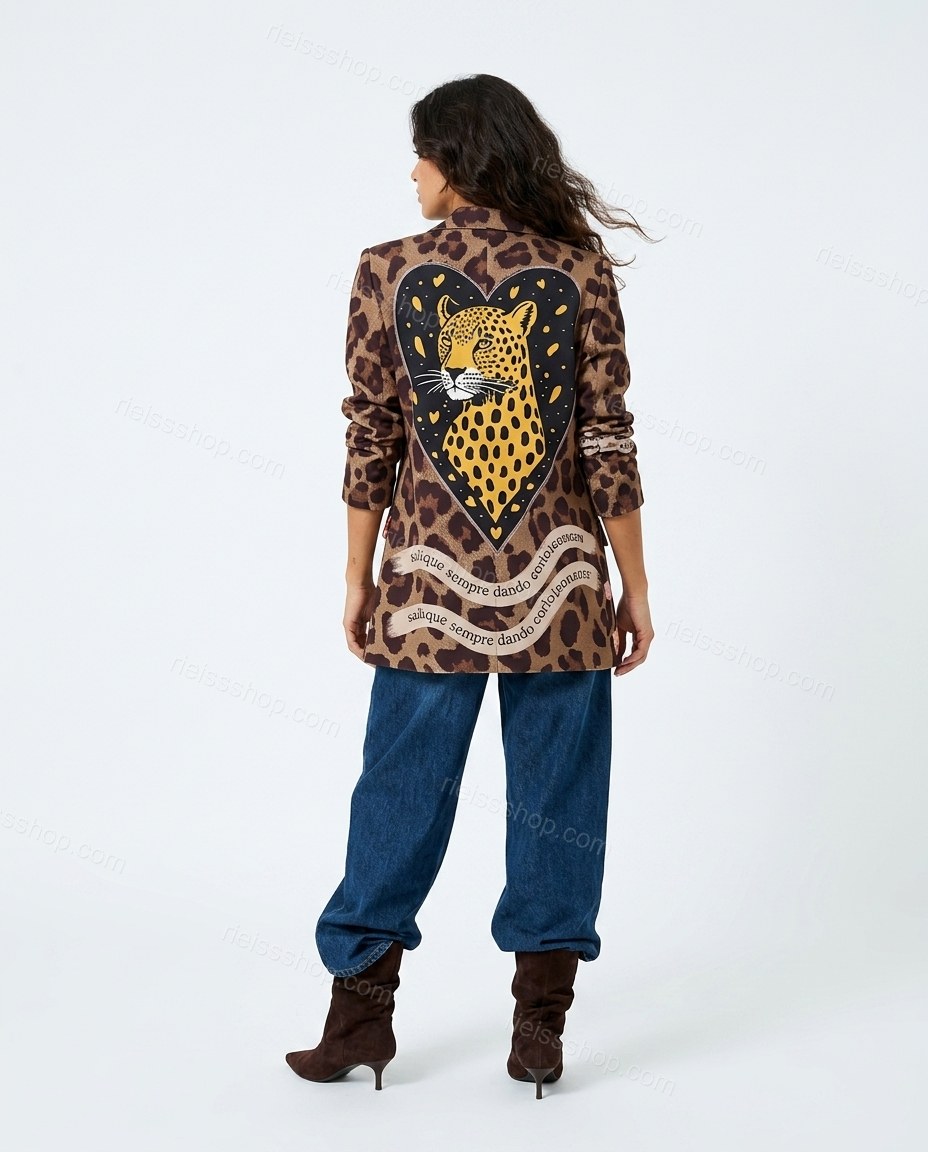 Brown Animal Print Jacket, back studio view showing visible back print with no distinct features, by Rieissshop