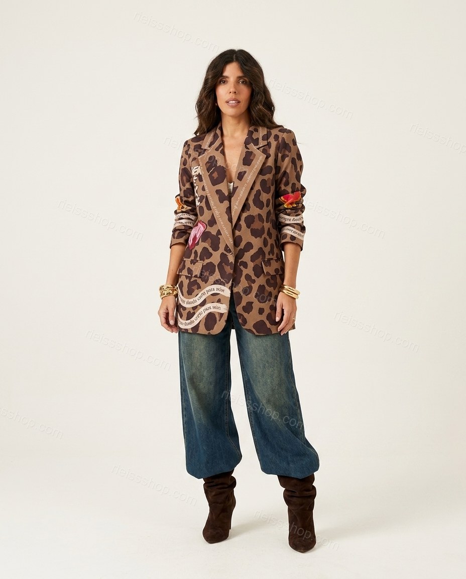 Brown Animal Print Jacket, front studio view, by Rieissshop