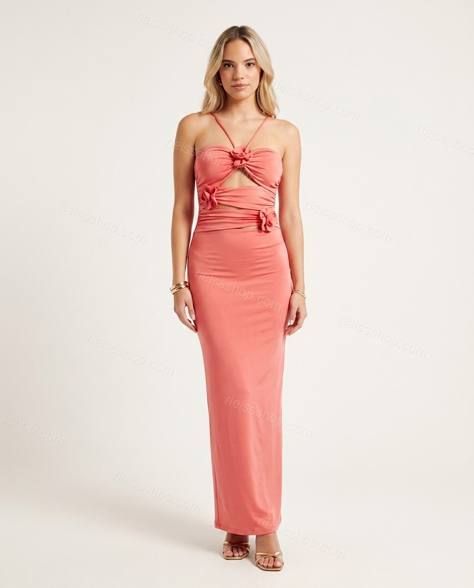 Coral Maxi Strapless Knit Dress, front studio view, by Rieissshop