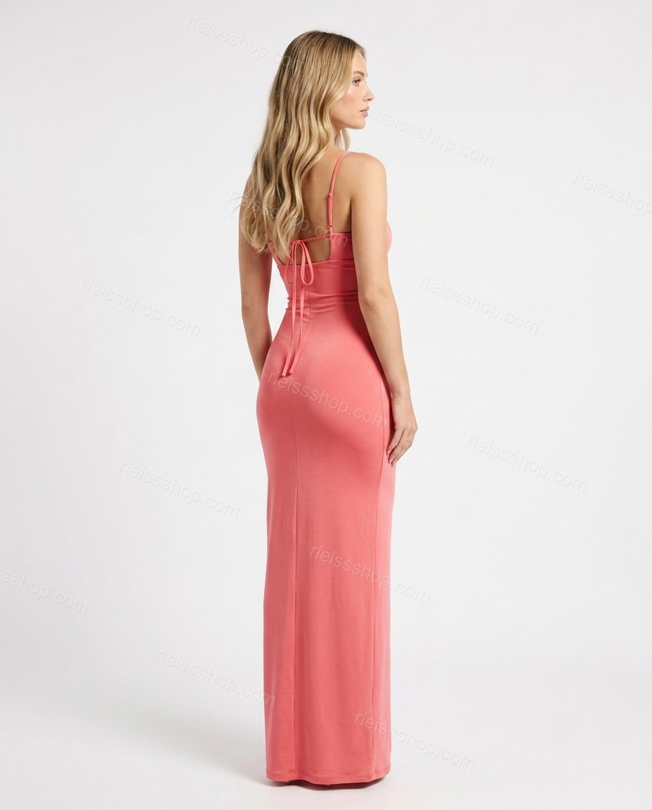 Coral Maxi Strapless Knit Dress, back studio view, by Rieissshop
