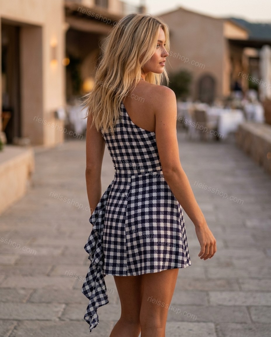 Black Mini One-Shoulder Ruffled Dress, alternate use-case lifestyle view, by Rieissshop