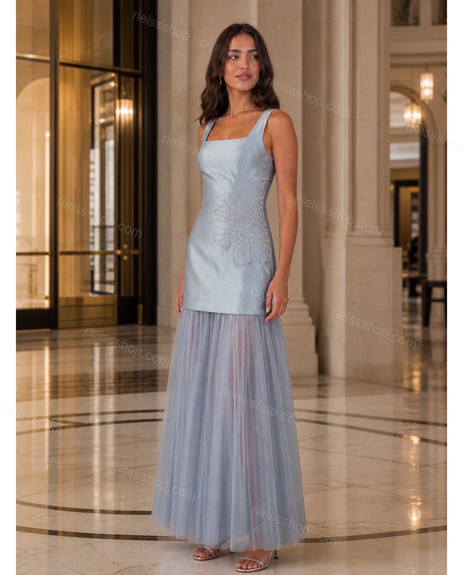 Light Blue Maxi Satin Dress, movement and fit lifestyle view, by Rieissshop