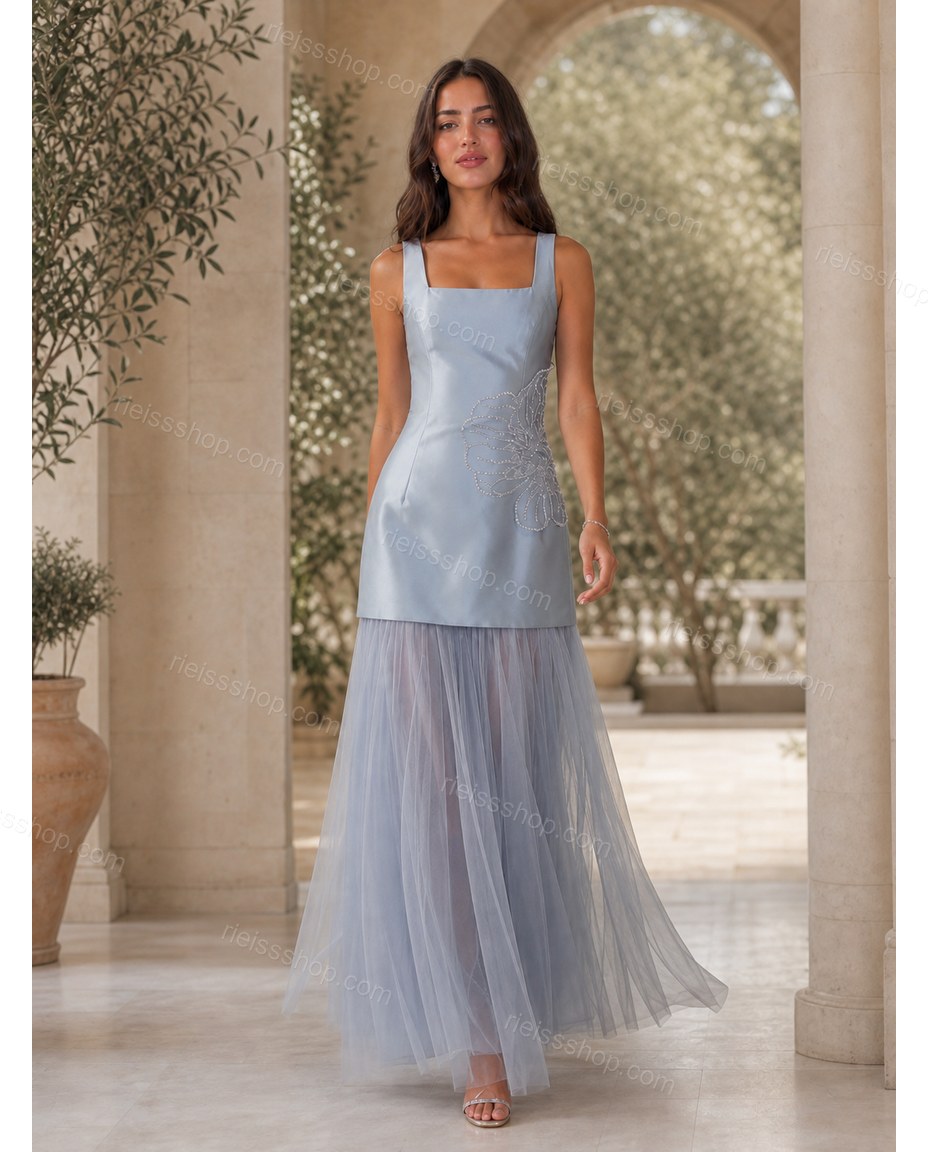Light Blue Maxi Satin Dress, alternate use-case lifestyle view, by Rieissshop