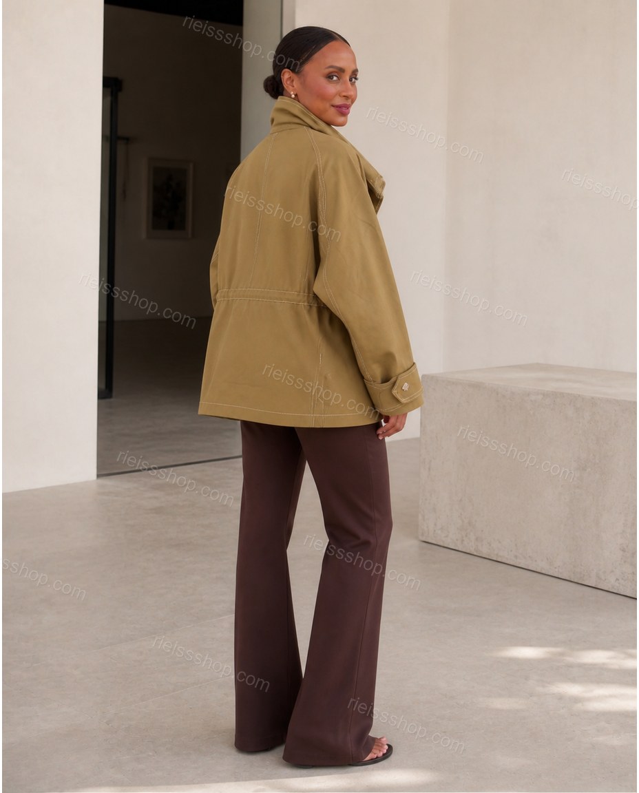 Olive Green Modern Textured Two-Piece Set Olive Green Two-Piece Set with Relaxed Fit silhouette and Textured texture, editorial ecommerce scene for Day-to-Night, a transitional city plan, Fall late-summer city plans and early-fall occasions, US East / Ham by Rieissshop