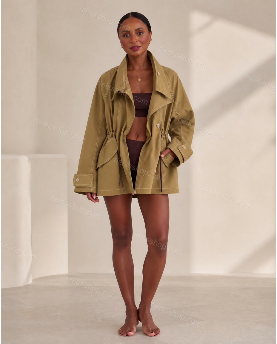 Olive Green Modern Textured Two-Piece Set Olive Green Two-Piece Set with Relaxed Fit silhouette and Textured texture, front view product image for Day-to-Night, a transitional city plan, Fall late-summer city plans and early-fall occasions, US East / Hamp by Rieissshop