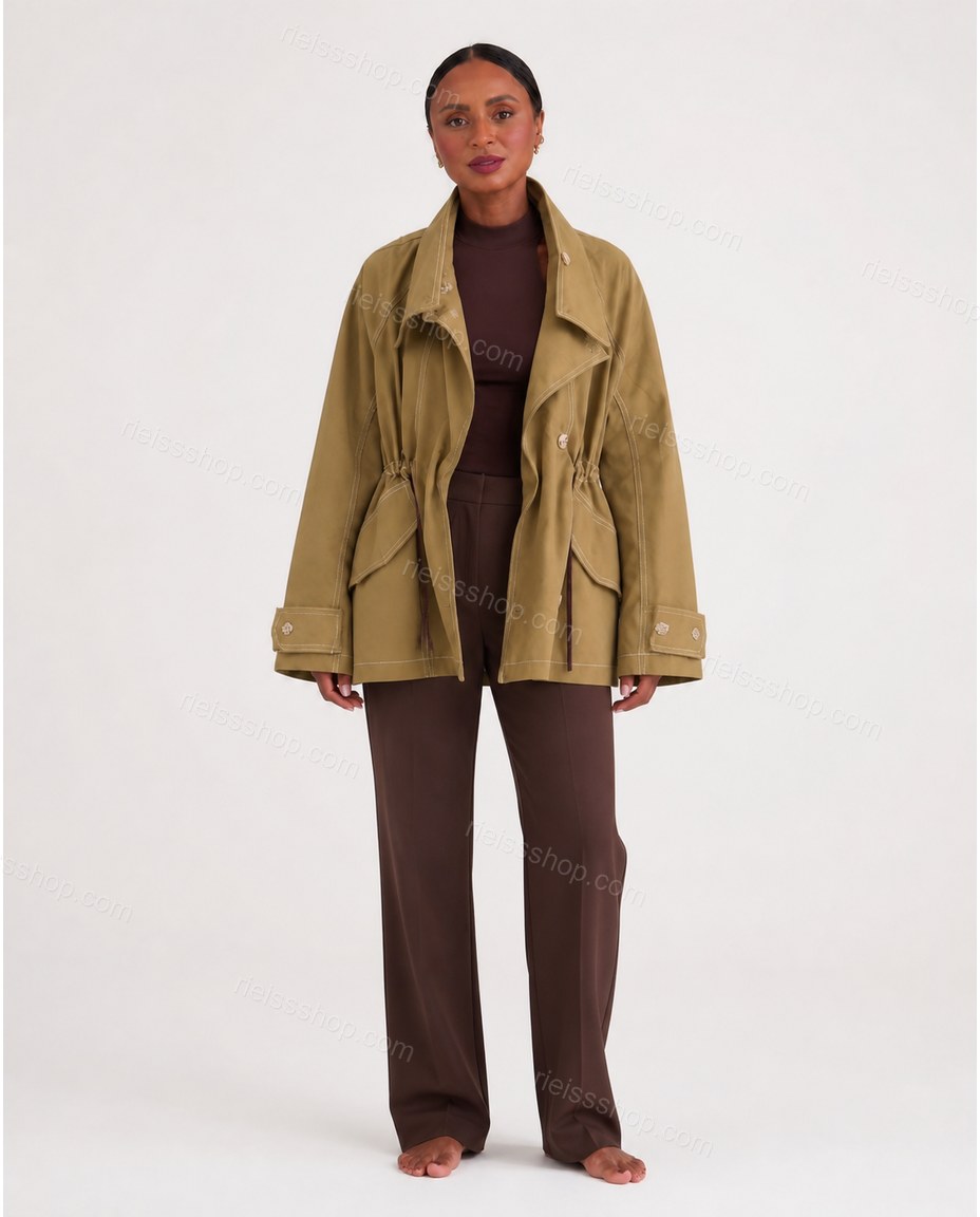 Olive Green Modern Textured Two-Piece Set Olive Green Two-Piece Set with Relaxed Fit silhouette and Textured texture, clean studio product view for Day-to-Night, a transitional city plan, Fall late-summer city plans and early-fall occasions, US East / Ham by Rieissshop