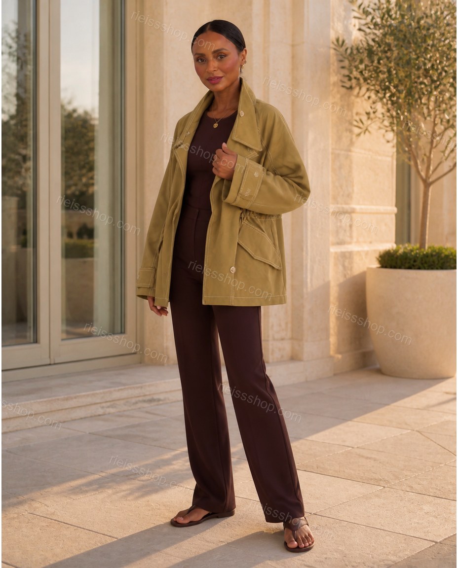 Olive Green Modern Textured Two-Piece Set Olive Green Two-Piece Set with Relaxed Fit silhouette and Textured texture, fabric and construction detail for Day-to-Night, a transitional city plan, Fall late-summer city plans and early-fall occasions, US East by Rieissshop