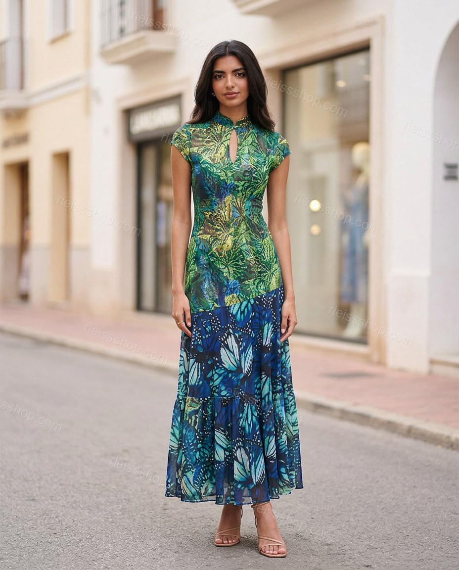 Green Maxi Tiered Dress, alternate use-case lifestyle view, by Rieissshop