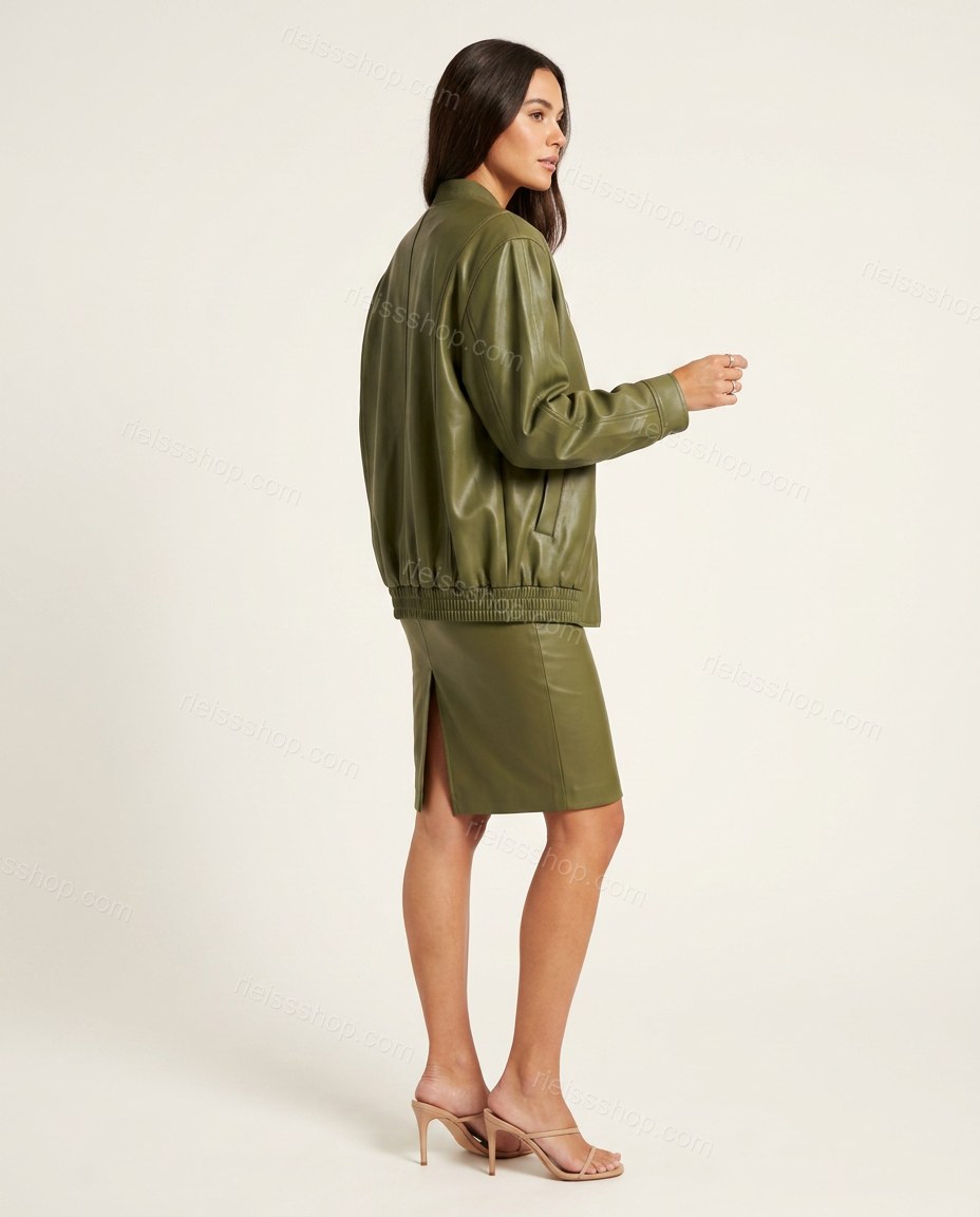 Olive Green Skirt Set, side and back studio view, by Rieissshop