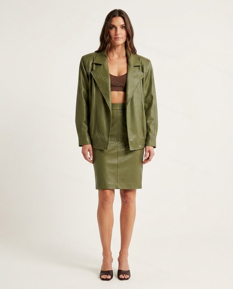 Olive Green Skirt Set, front studio view, by Rieissshop