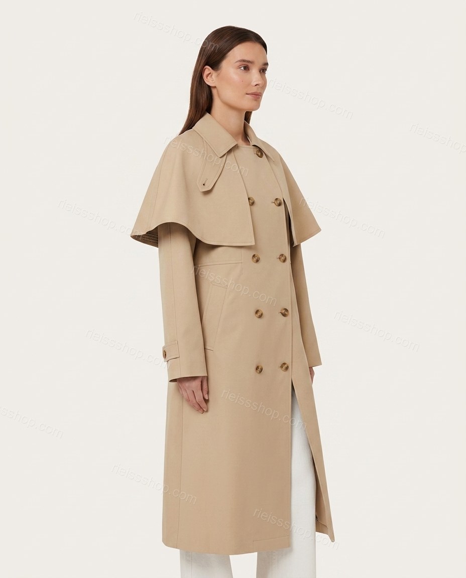 Beige Cape Pants Set, side and back studio view, by Rieissshop