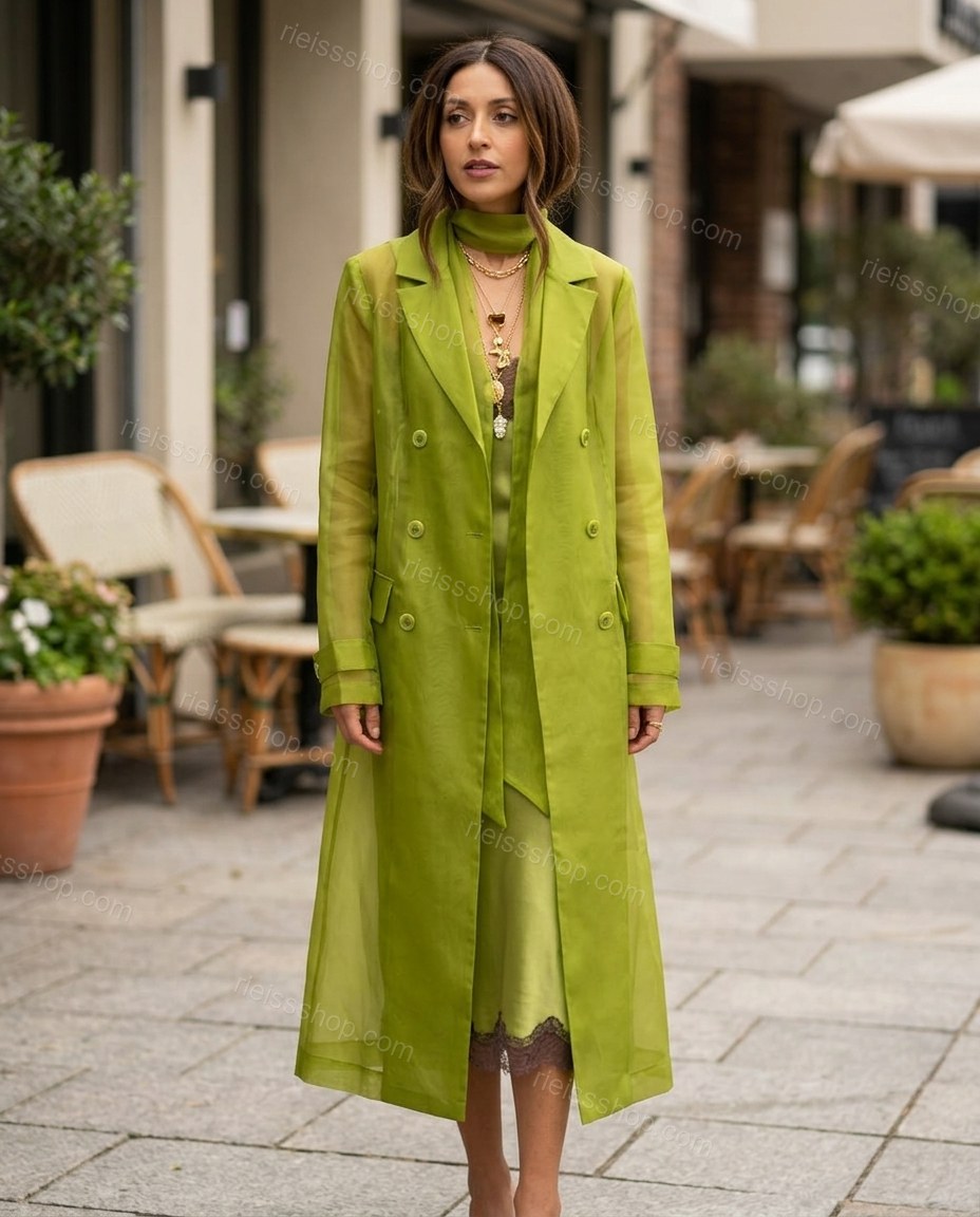 Lime Green Ruffled Coat, alternate use-case lifestyle view, by Rieissshop
