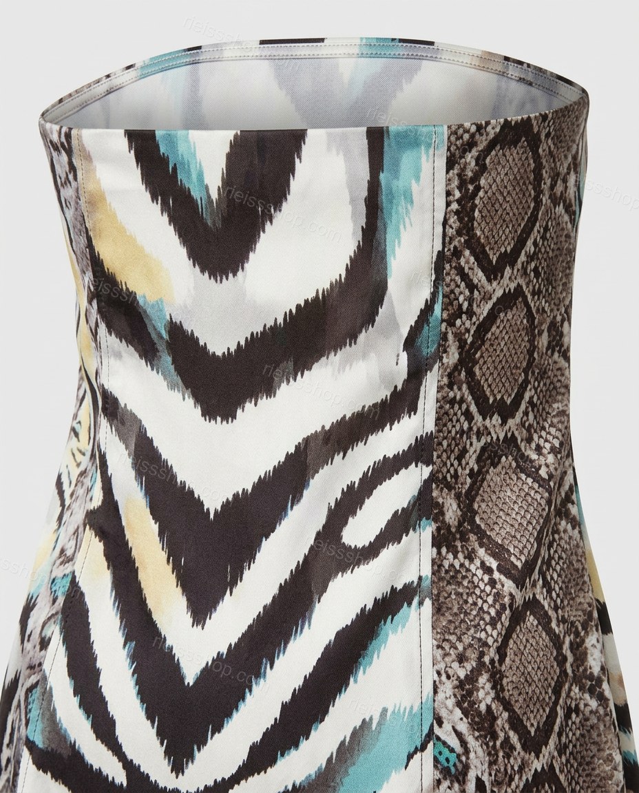 White Animal Print Mini Strapless Dress, close-up of animal print, by Rieissshop