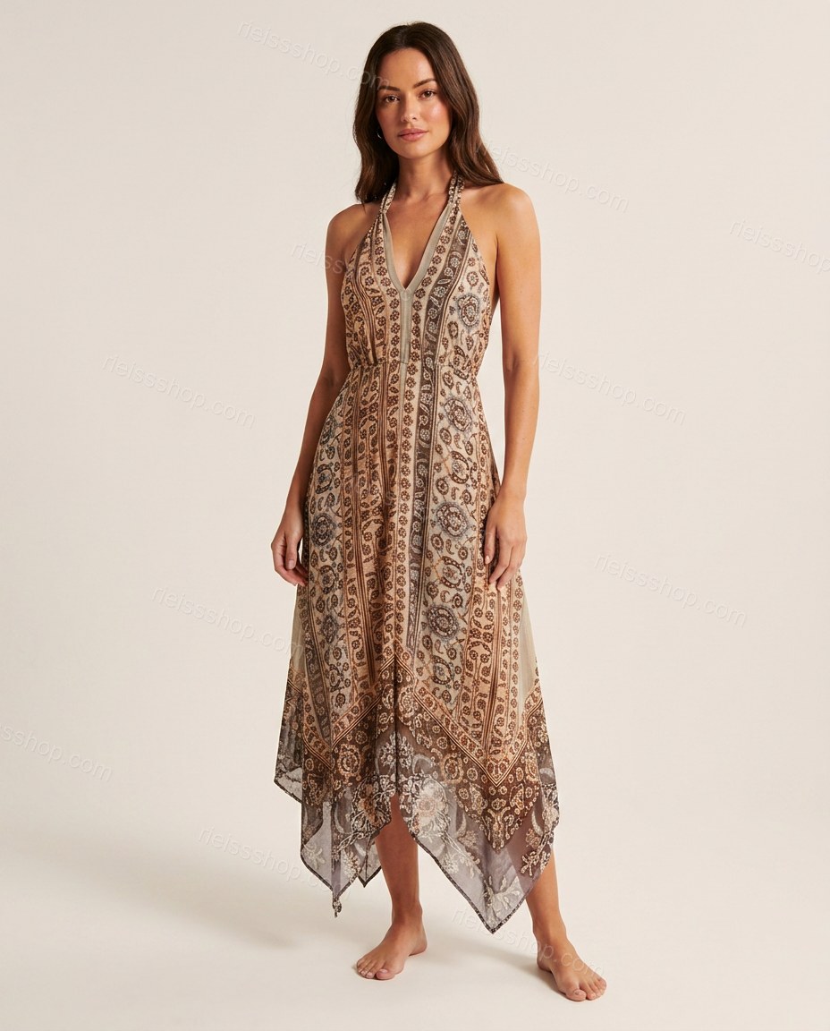 Multi-Color Paisley Maxi Open-Back Dress, front studio view, by Rieissshop