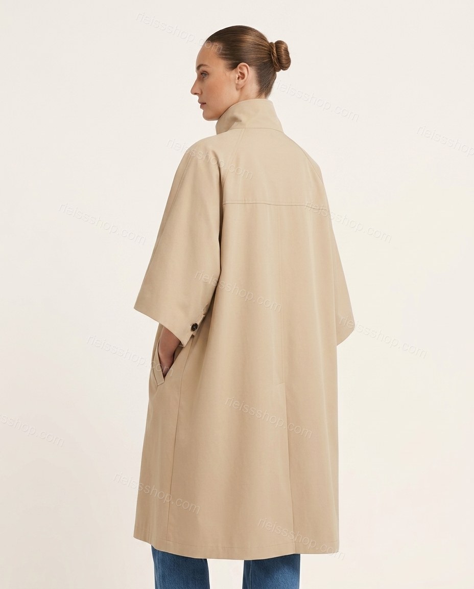Beige Coat, back studio view showing horizontal back yoke panel across the upper back, by Rieissshop