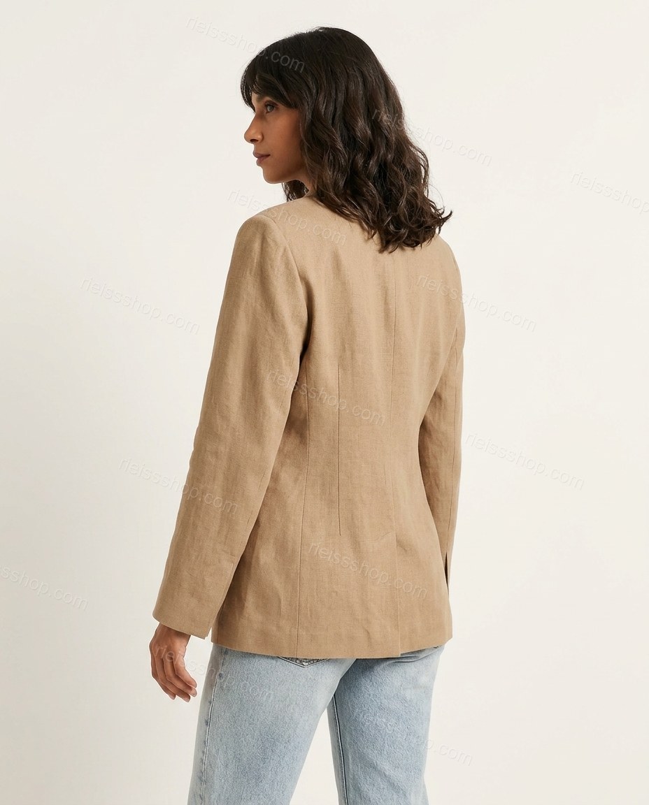 Tan Linen Blazer, back studio view showing clean, straight back construction, by Rieissshop