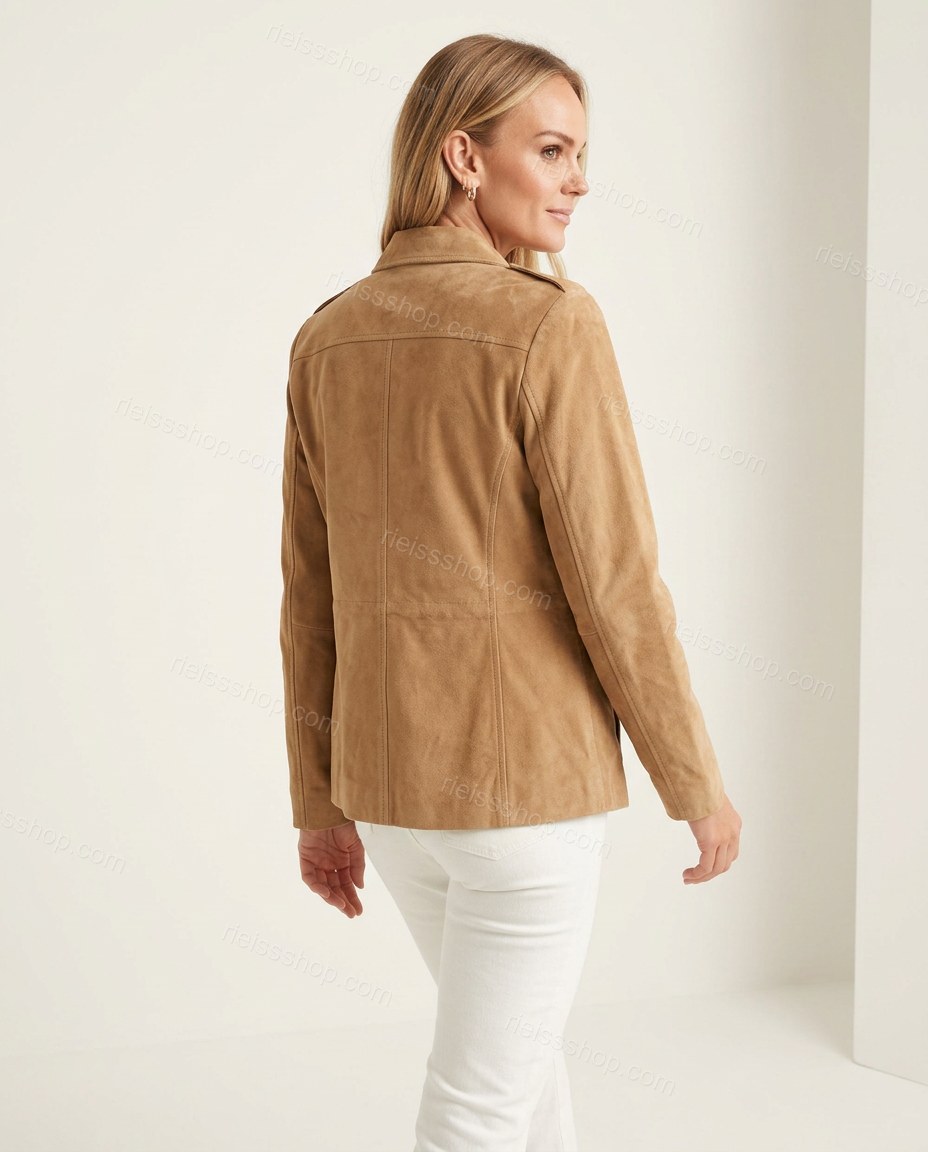 Tan Jacket, back studio view showing clean, tailored back construction, by Rieissshop