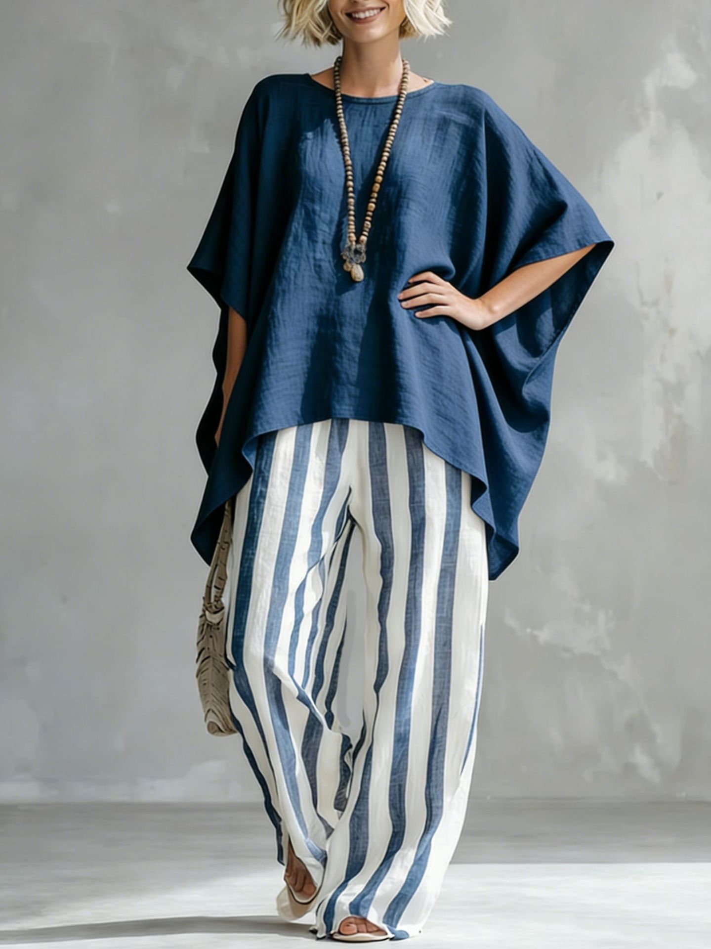 [Copy]Cozy Loose-fit Striped Cotton-linen Two-piece Set