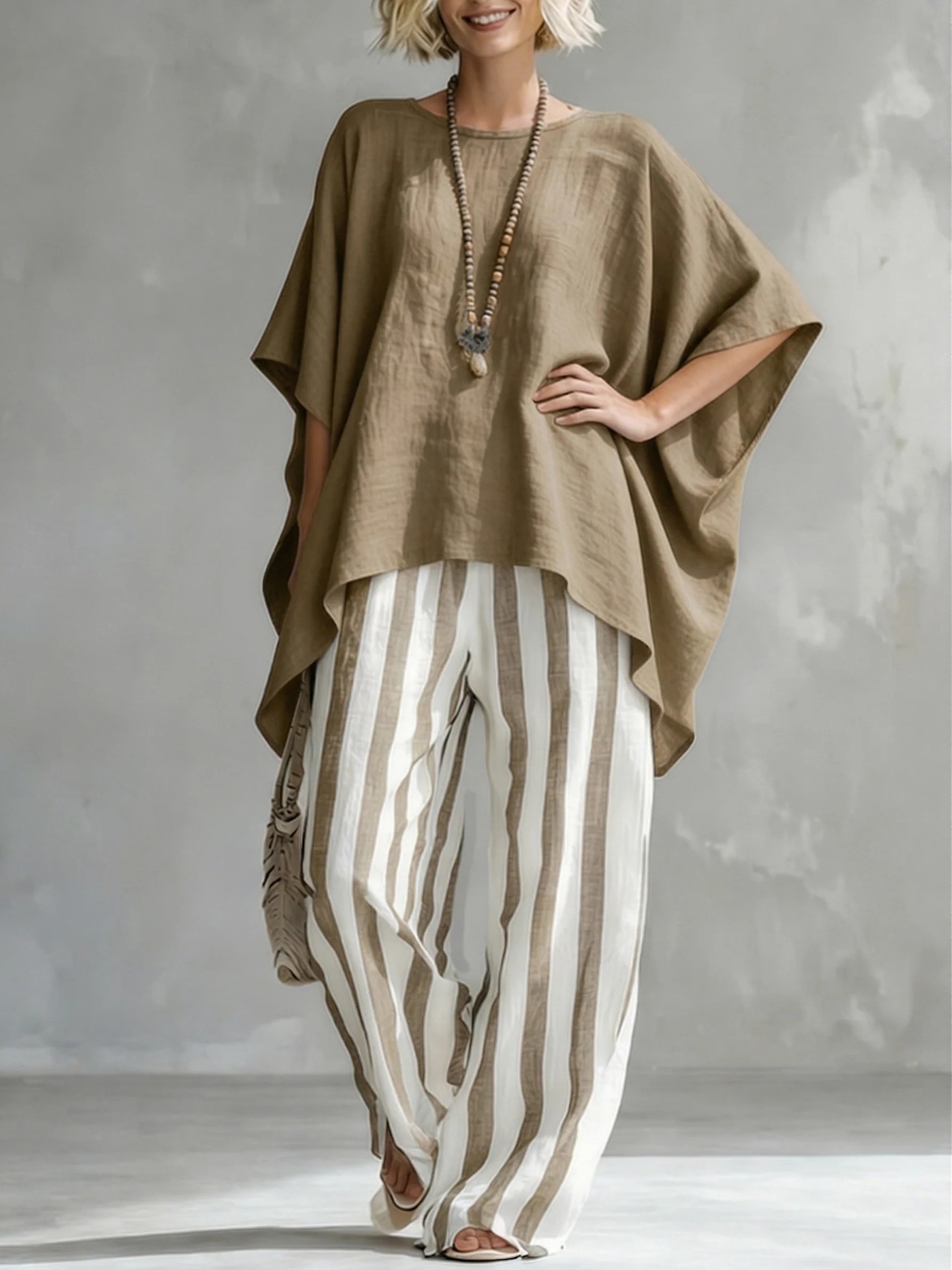 [Copy]Cozy Loose-fit Striped Cotton-linen Two-piece Set