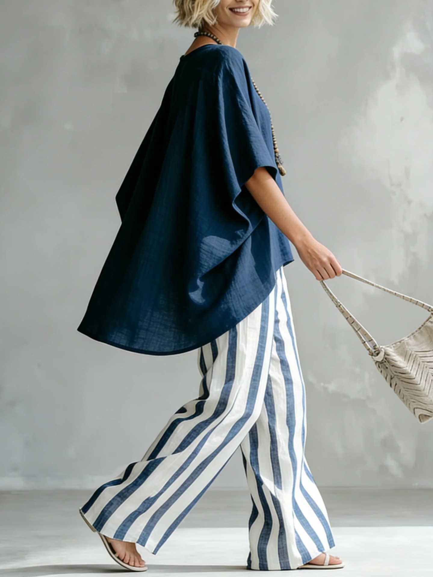 [Copy]Cozy Loose-fit Striped Cotton-linen Two-piece Set