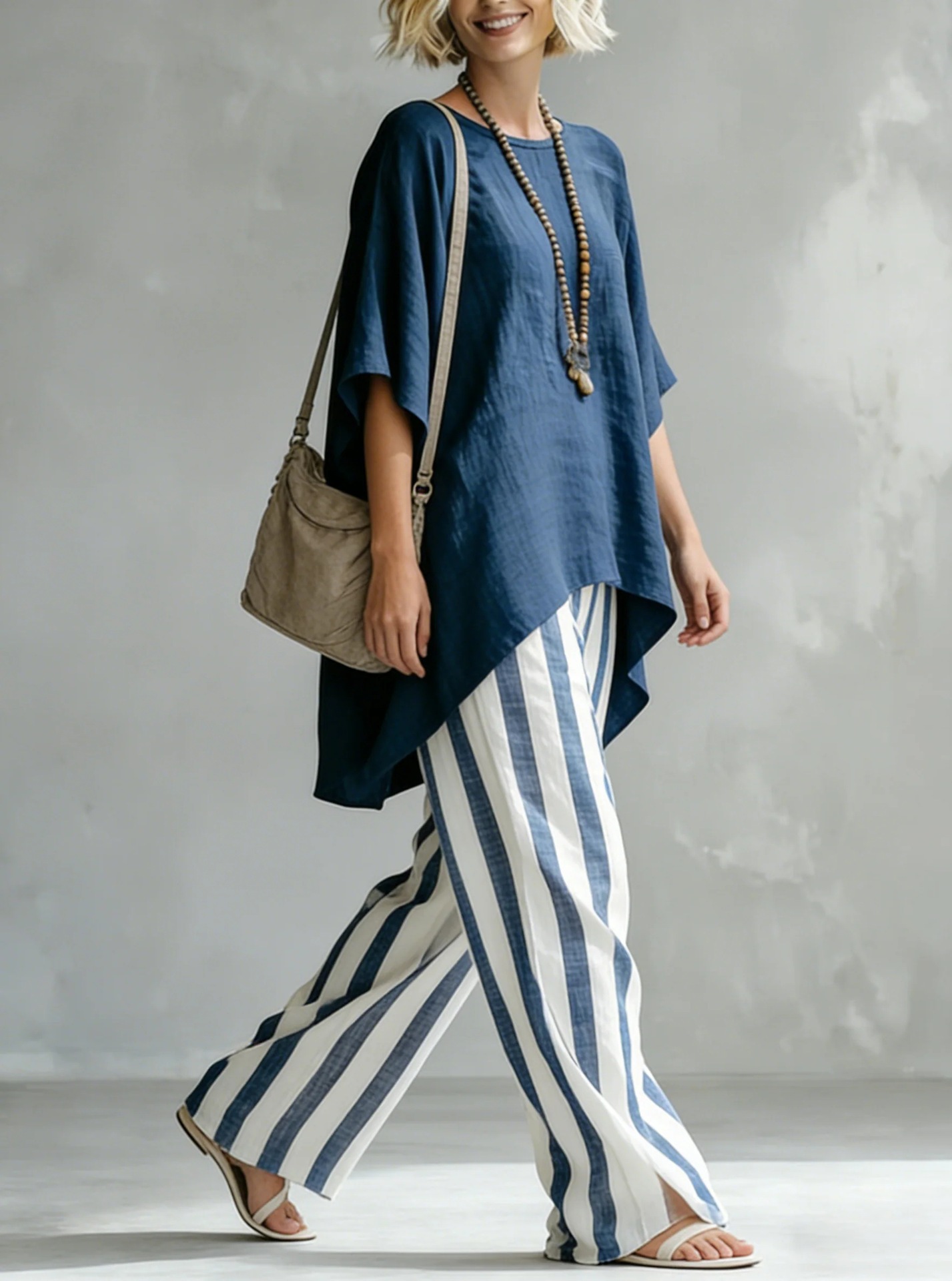 [Copy]Cozy Loose-fit Striped Cotton-linen Two-piece Set