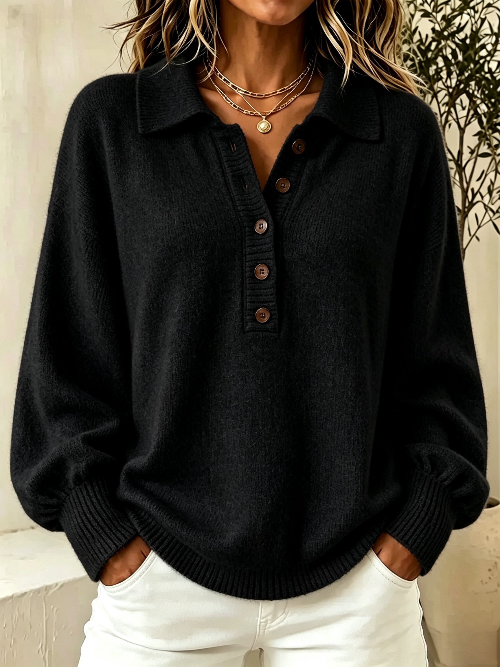 CLEARANCE SALE🔥Women's Button Detail Hooded Knit Sweater