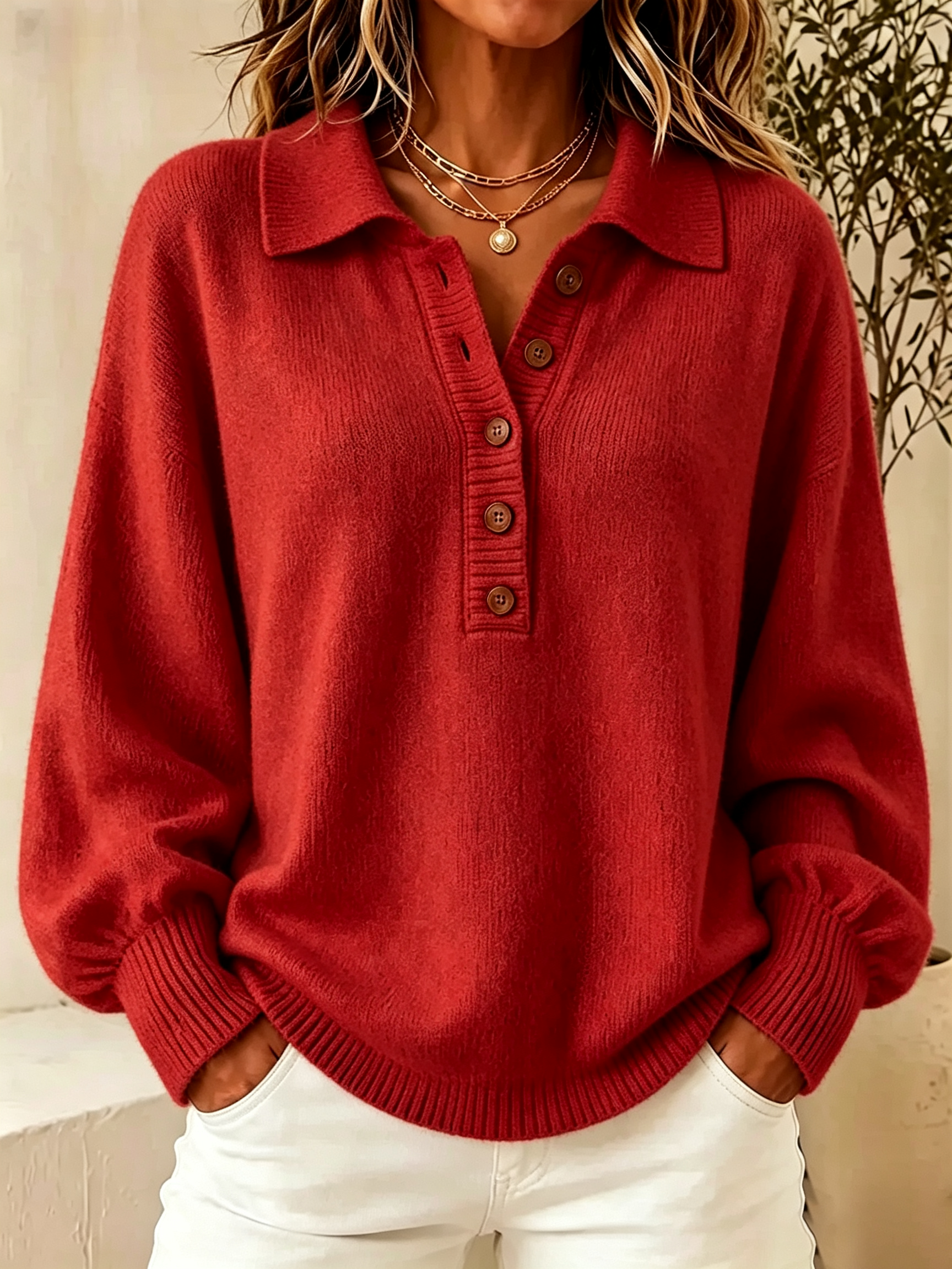 CLEARANCE SALE🔥Women's Button Detail Hooded Knit Sweater
