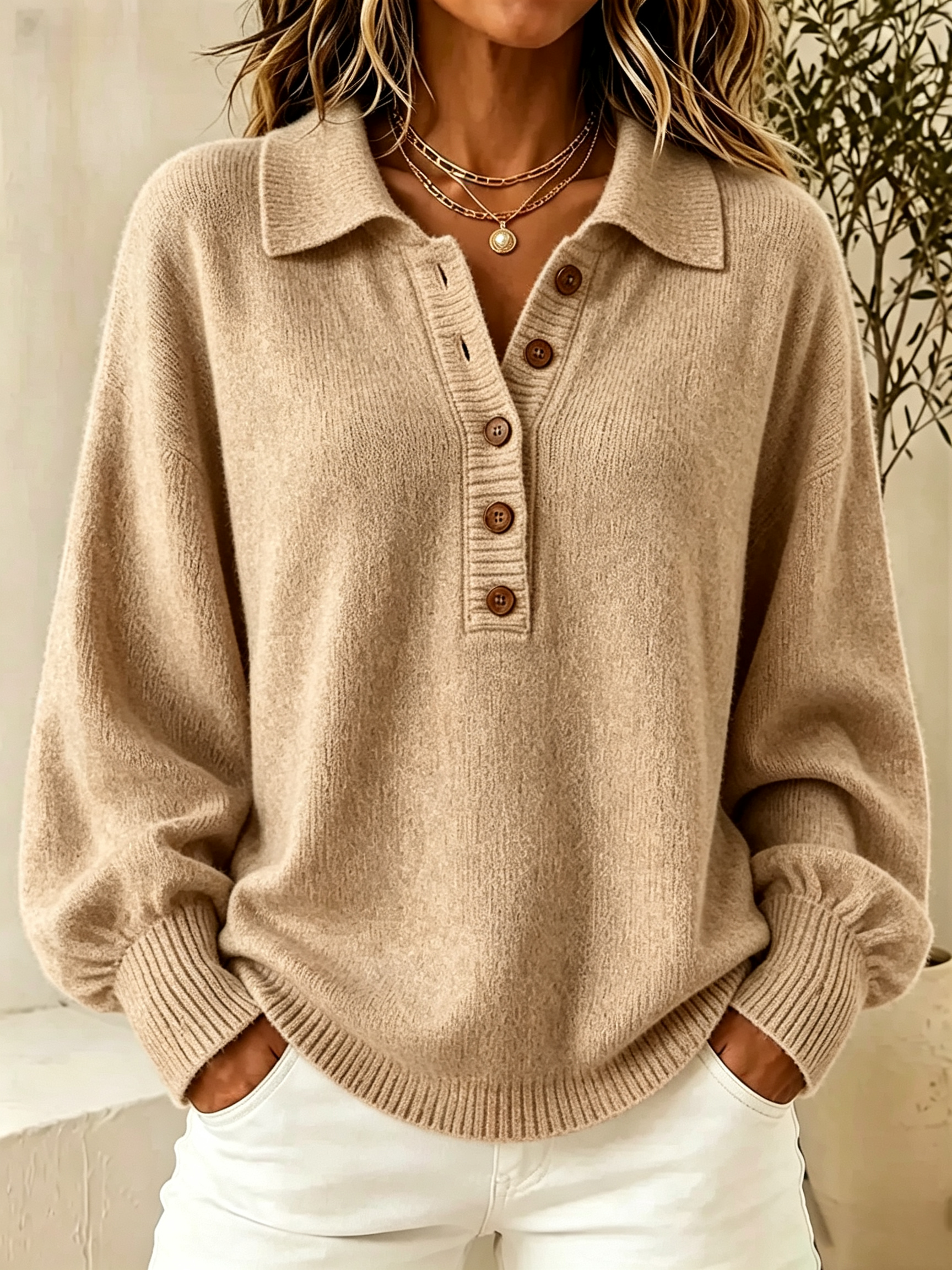 CLEARANCE SALE🔥Women's Button Detail Hooded Knit Sweater
