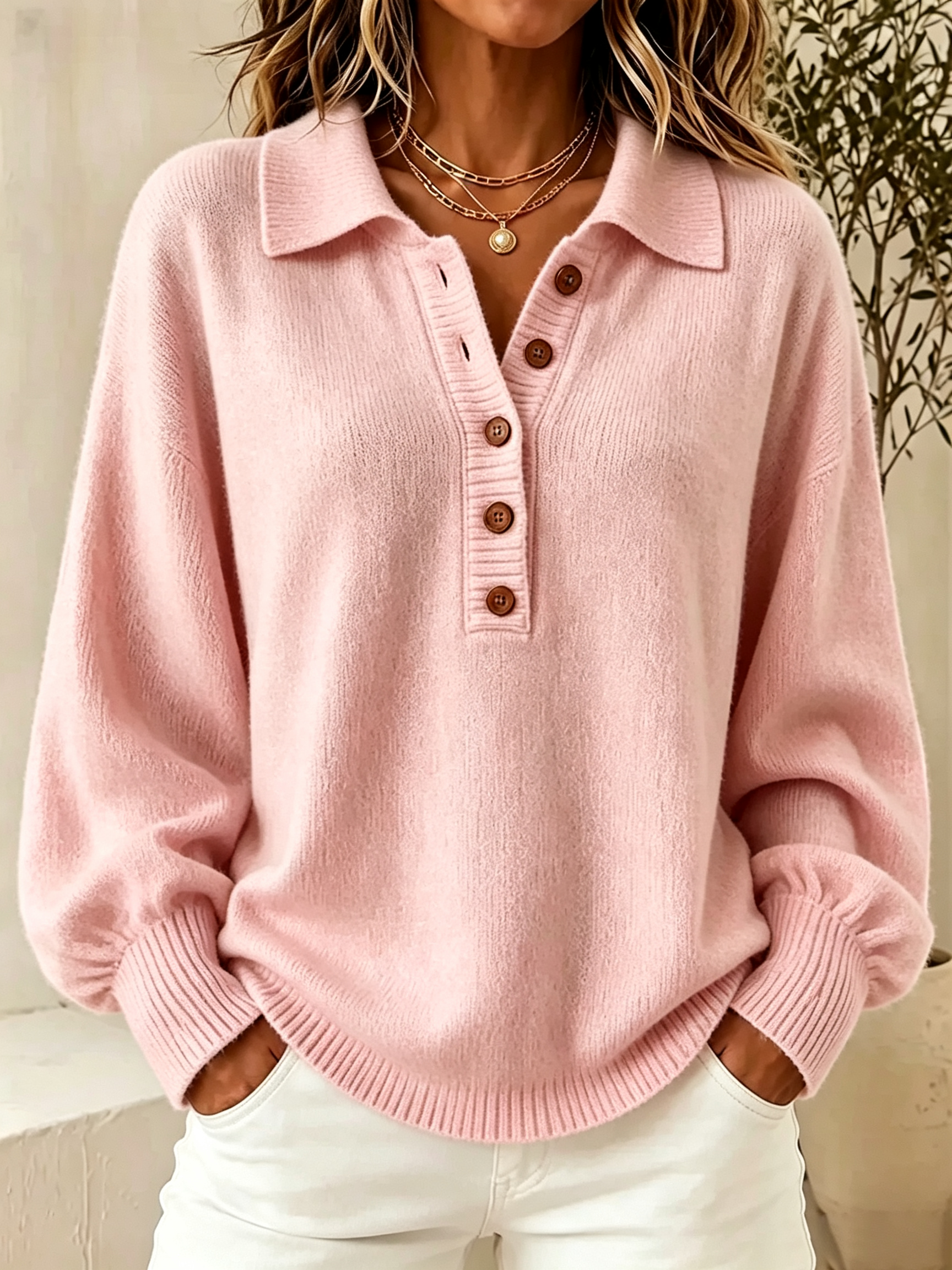 CLEARANCE SALE🔥Women's Button Detail Hooded Knit Sweater