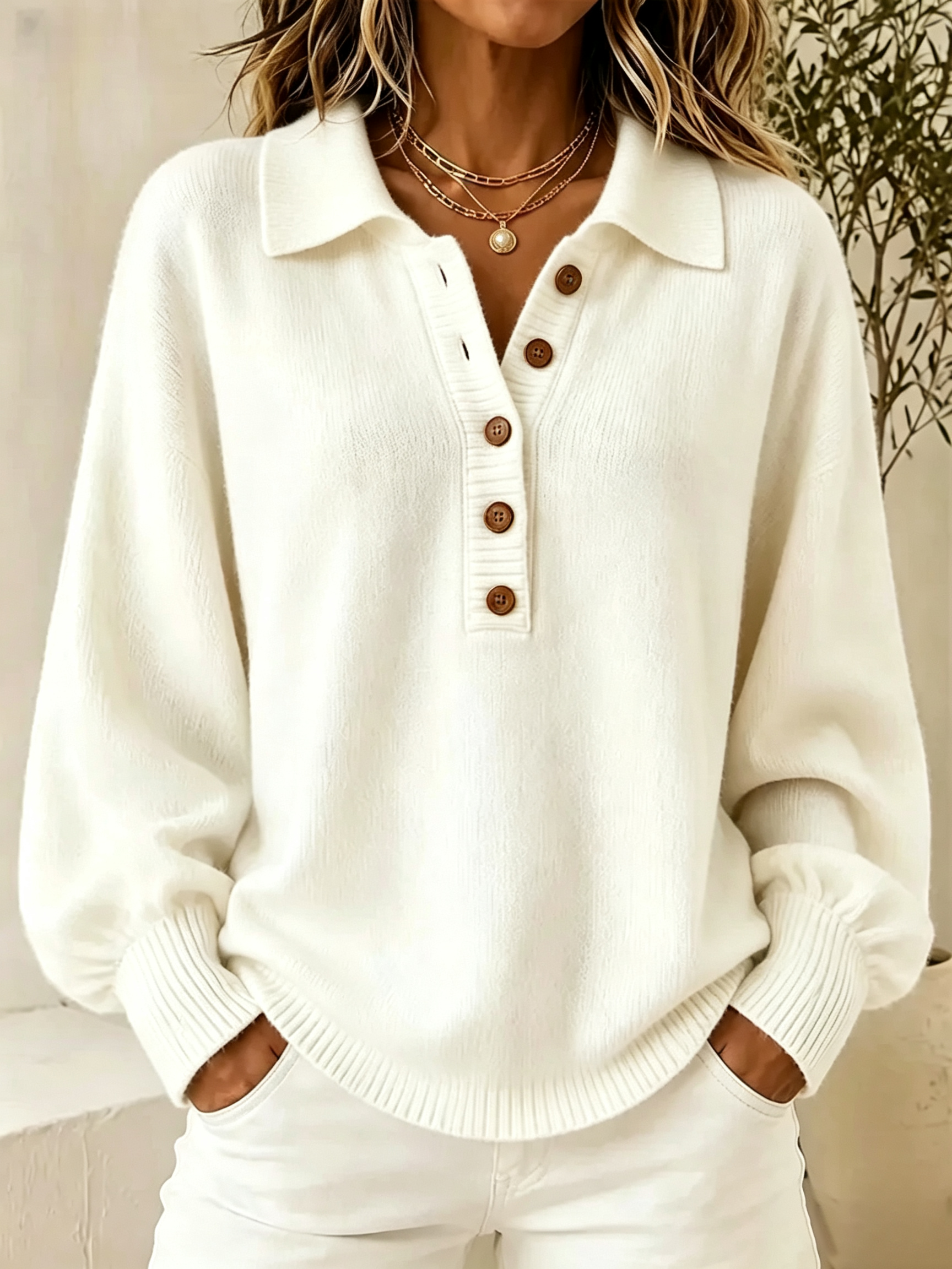 CLEARANCE SALE🔥Women's Button Detail Hooded Knit Sweater