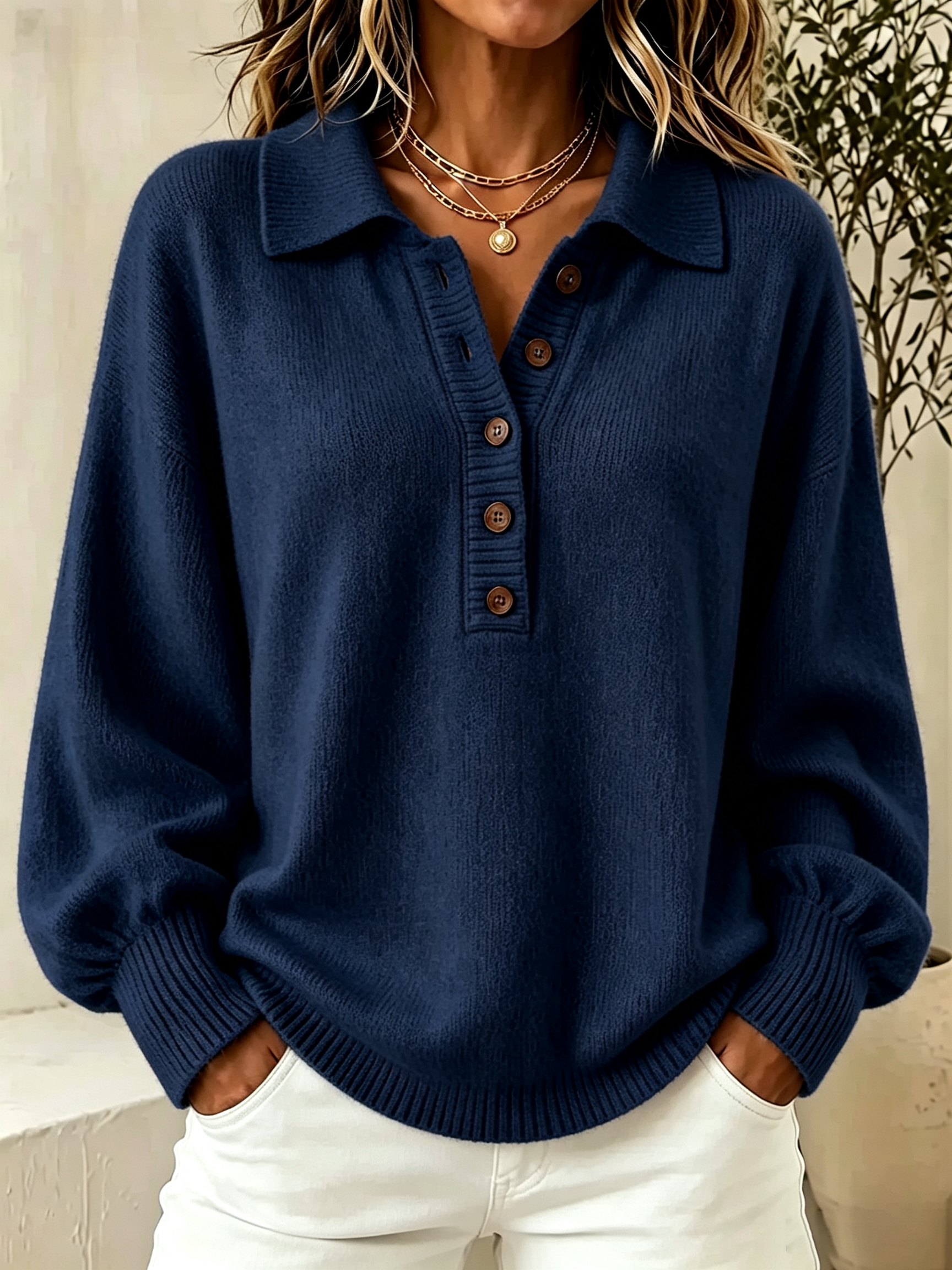CLEARANCE SALE🔥Women's Button Detail Hooded Knit Sweater