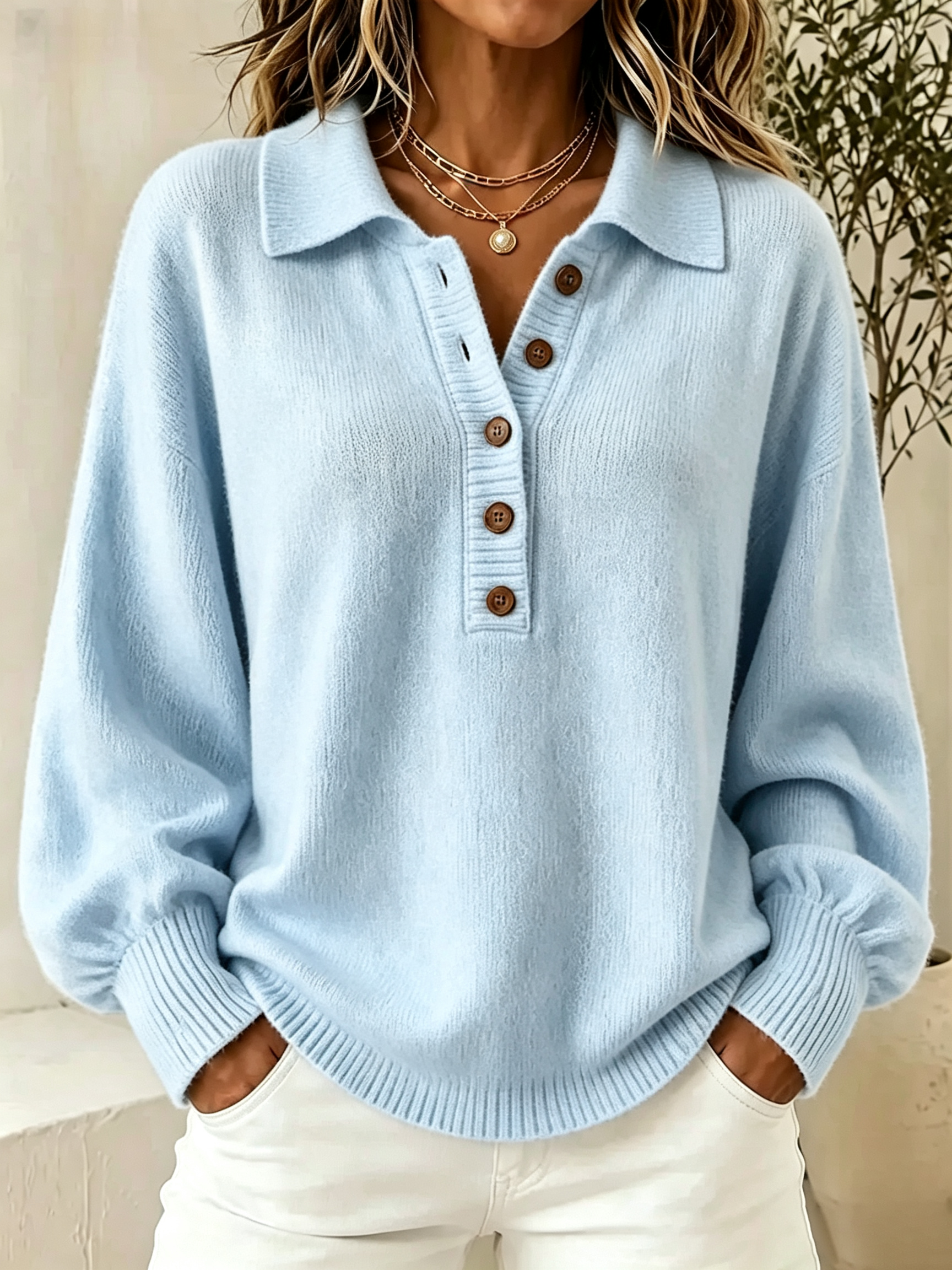 CLEARANCE SALE🔥Women's Button Detail Hooded Knit Sweater