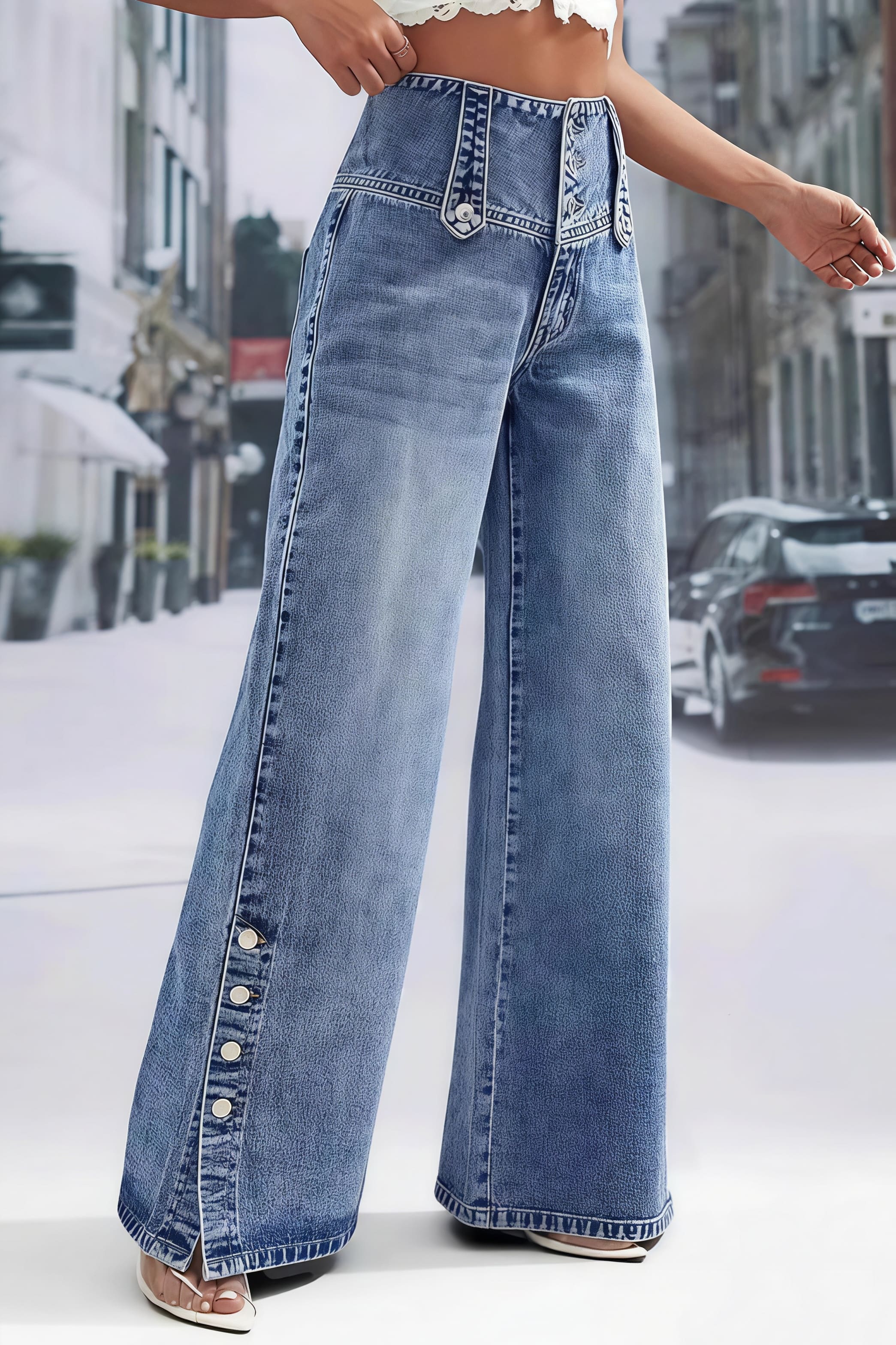 Frayed Slit Hem Wide Leg Jeans