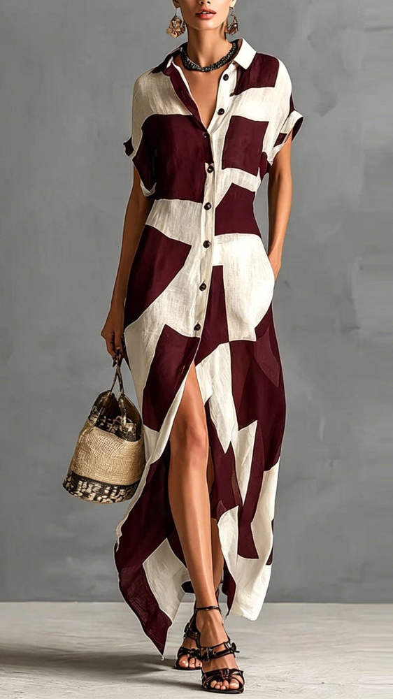 Women's Geometric Print Shirt Dress