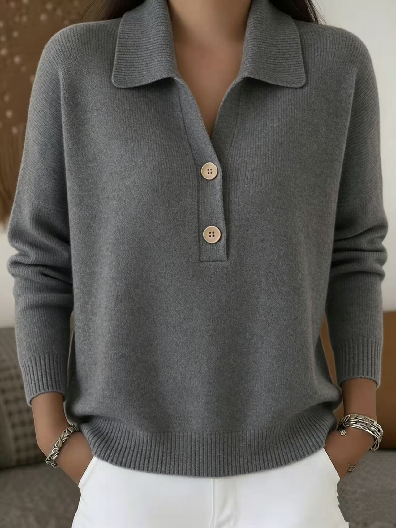 Women's Sweater Pullover Sweater Jumper Elegant Vintage Daily Turndown Buttons Long Sleeve Regular Tops Knit Daily Holiday