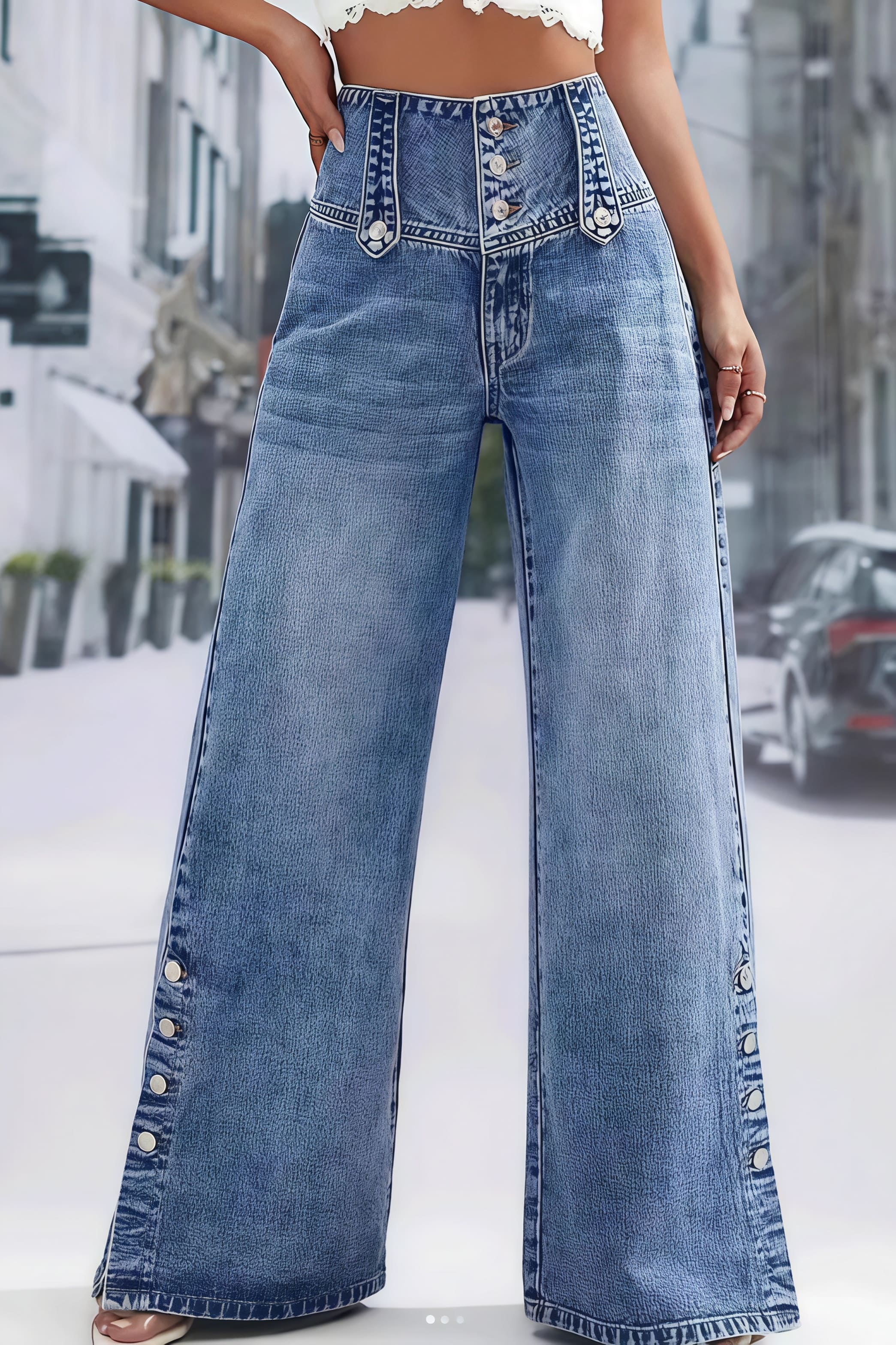 Frayed Slit Hem Wide Leg Jeans