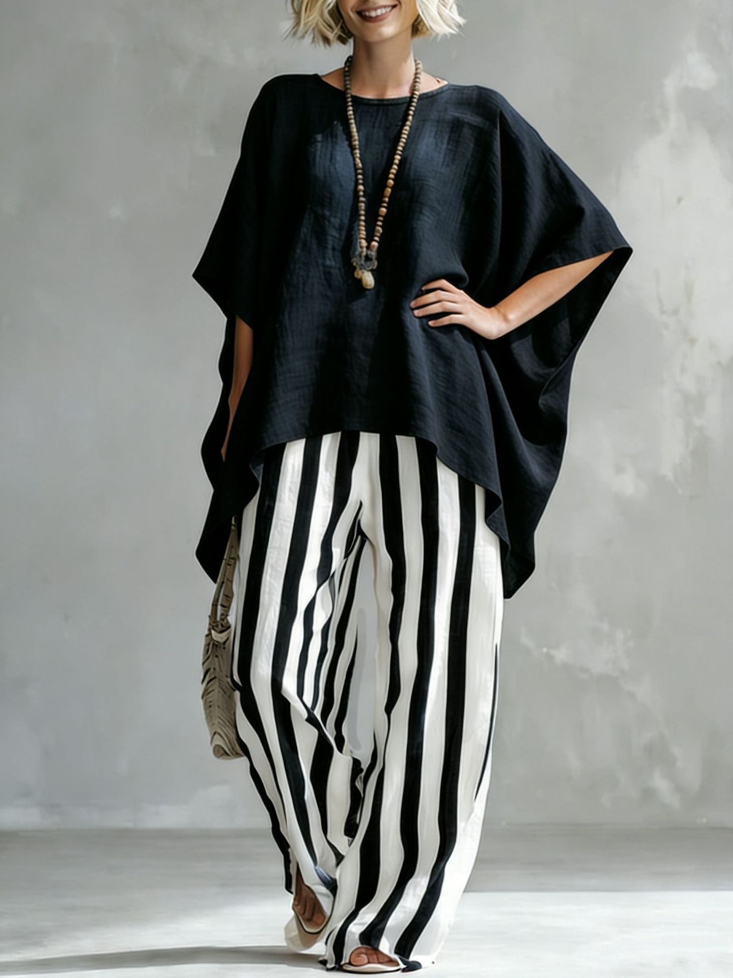 [Copy]Cozy Loose-fit Striped Cotton-linen Two-piece Set