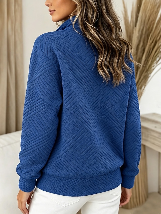 🤎 Women’s Casual Stand Collar Top Textured Quarter-Zip Long Sleeve Blouse